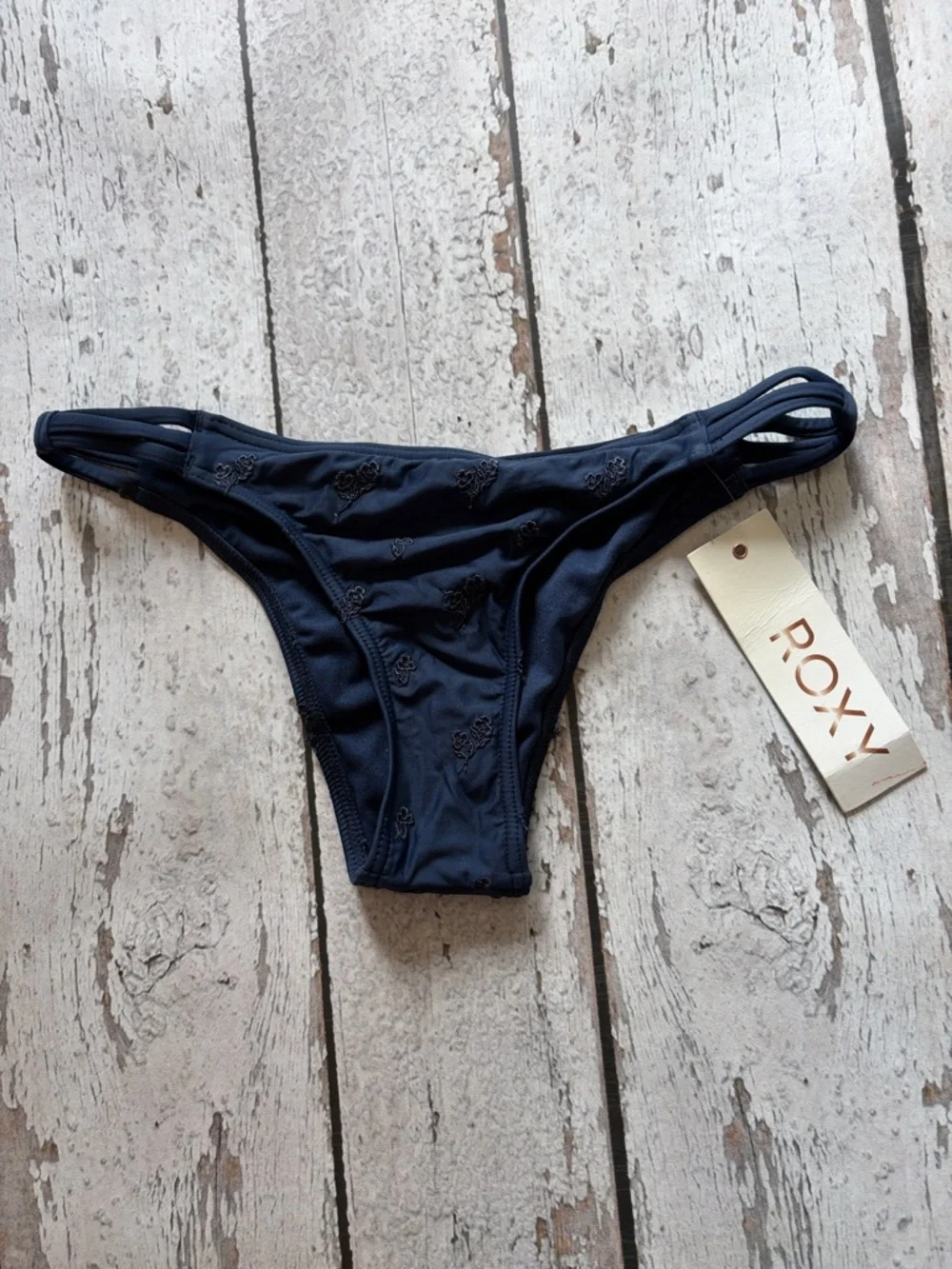 Roxy Navy Embroidered Strappy Bikini Bottom
